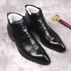 Bottines de luxe pour hommes chaussures en cuir véritable bordeaux noir sans lacet robe chaussures formelles bureau de mariage bout pointu bottes hommes
