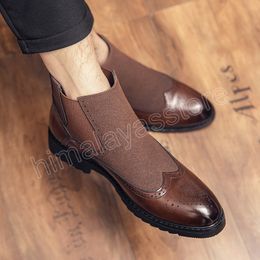 Bottines de luxe pour hommes bottes en cuir de haute qualité pour hommes sans lacet bout pointu Oxford chaussures d'affaires formelles Bota Masculina