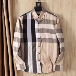 Camisa casual bordada de lujo para hombres Camiseta de algodón bordada delgada de lujo Ropa de negocios informal de manga larga marca a cuadros Código asiático M-4XL
