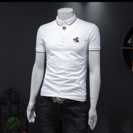Polo classique de luxe pour hommes, T-shirt blanc de styliste, motif de broderie à la mode, manches à rayures, revers en coton, pull décontracté, T-shirt surdimensionné 5XL