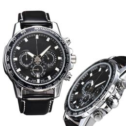 Luxury heren mode sport horloge kwartsbeweging multifunctionele timing kalender waterdicht lederen horloge