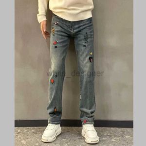 Jeans de luxe pour hommes jeans de créateur hommes européens personnalisés polyvalents et beaux hommes jeans mode brodé jambe droite pantalon décontracté ample