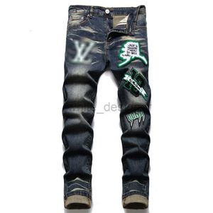 Luxe herenjeans designer jeans met gaten borduursel trend elastische slim fit broek high-end veelzijdige herenbroek