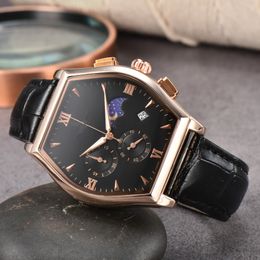 Bracelet en cuir de luxe pour hommes montre à quartz multifonction coque en acier allié avec fonction de calendrier vêtements décontractés