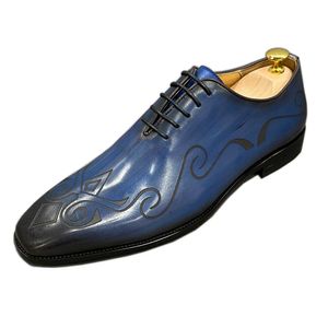 Chaussures Oxford de luxe pour hommes à lacets sculpté bout pointu marron bleu bureau mariage robe formelle mode chaussures de base en cuir véritable