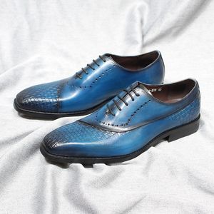 Luxe hommes Oxfords en cuir véritable à la main à lacets bout pointu fête de mariage bureau chaussures habillées formelles pour hommes costume chaussures