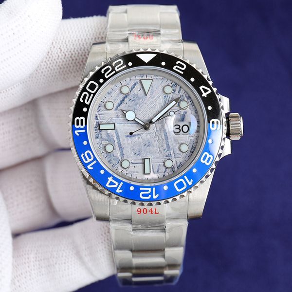 Montre de luxe pour hommes 40mm anti-reflet convexe fenêtre de calendrier agrandie verre de cristal bleu pointeur lumineux étanche montre mécanique entièrement automatique