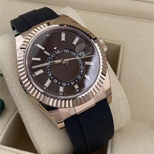 Montre de luxe pour hommes, cadran marron, lunette et boîtier en or rose, verre saphir de haute qualité, confort, bracelet en caoutchouc noir, automatique Mecha263I