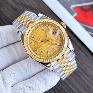 Montre de luxe pour hommes, Date juste automatique, montre pour femme de styliste, cadran doré, motif feuille de palmier, 36mm, lueur 904L inoxydable 252i