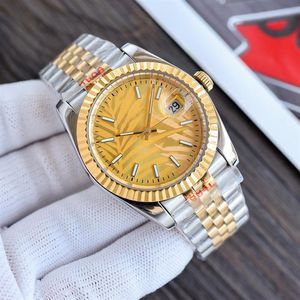 Montre de luxe pour hommes, Date juste automatique, montre de styliste Mobile pour femme, cadran doré, motif feuille de palmier, 36mm, lueur 904L inoxydable 230r