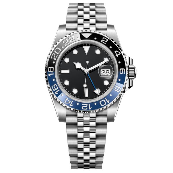 Luxury Men's Watch Gmt Bat Pepsi Watch Bisel de alta calidad Bisel mecánico de acero inoxidable Girador Jubileo con caja