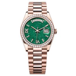 Montre de luxe pour hommes avec cadran vert diamant, mécanisme automatique, bracelet en acier inoxydable 904L de 40 mm, boucle déployante en saphir caché, montres étanches, montre avec bague en diamant