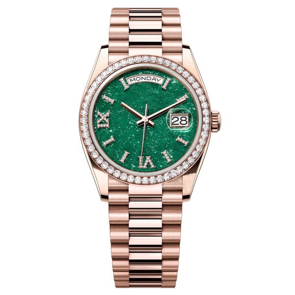 Reloj de hombres de lujo con Diamond Green Mecanismo automático de 40 mm 904L Correa de acero inoxidable, hebilla plegable de zafiro escondido, relojes impermeables Relojes de diamantes