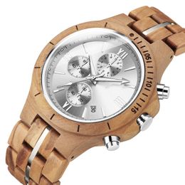 Montres de luxe en bois pour hommes, montre-bracelet multifonction en bois, mode Sport, bracelet en bois, Quartz rétro, cadeau pour mari 262T