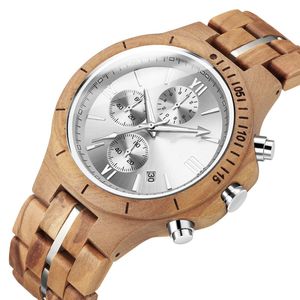 Luxury heren hout horloges multifunctionele houten polshorloge mode sport sport houten riem kwarts retro horloge man cadeau 173o