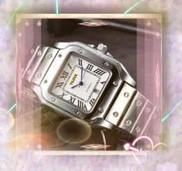 Luxury Men Square Roman Tank Dial Watch Banda de cuero de cuero marrón negro Reloj