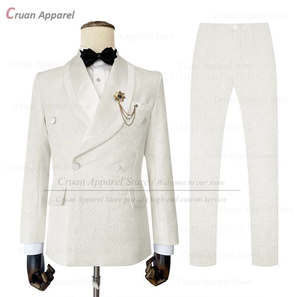 Luxe Hommes Costume Ensembles De Mariage Groomsman Sur Mesure Slim Fit Jacquard Tenues De Mode Fête Double Boutonnage Blazer Pantalon 2 Pièces 240306