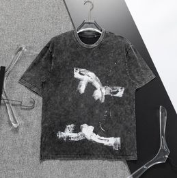 Les hommes de luxe lavés de coton pur t-shirts de détresse rétro d'impression t-shirts à manches courtes t-shirts masculins chemises asiatiques