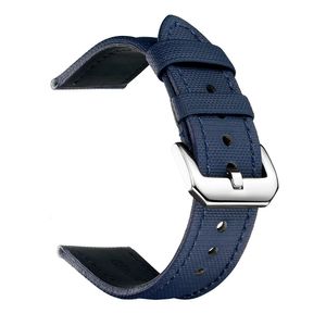 Luxe Heren Horloge Zeildoek Band Leer 20mm 22mm 2m Zwart Nylon Horlogeband Strap Waterdicht Wrsitband240125