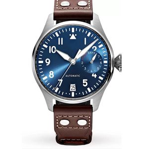 Montre de luxe pour hommes, étanche, automatique, mécanique, verre saphir, argent, marron, cuir, bleu, montre-bracelet de Sport