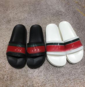 Luxe Mannen Web Rubber Slide Slippers Groen Rood Interlocking G Gestreept Zwart Rubber Platte Slides Slip Op Gesp Wedge Zomer Sandalen Met Doos