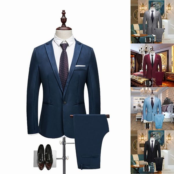 Traje de boda de lujo para hombre, Blazers para hombre, trajes ajustados para hombre, traje de negocios, fiesta Formal, ropa de trabajo informal, trajes (chaqueta + pantalones)