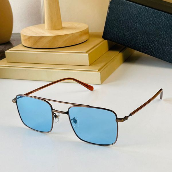 Lunettes de soleil de luxe pour hommes et femmes, monture carrée en métal, verres de couleur et dégradé de 54mm, ombrage de plage adapté à la mode, fête rétro bleu à double pont