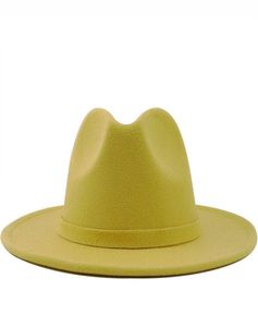 Hombres de lujo Mujeres de ala ancha Fieltro de lana Sombreros Fedora de jazz Estilo británico Fiesta Trilby Gorra formal de Panamá Sombrero de vestir amarillo negro 565861997715