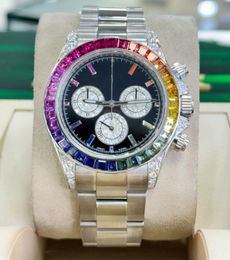 Luxe mannen polshorloge Japan Mechanical Automatic 116509 Custom Rainbow Diamonds and Sapphires 18K White Gold Watch