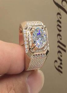 Luxury Men039s 18K Rose Gold Natural White Sapphire Ring Boyfriend Aniniversaire Giftary Engagement Band de mariage Promesse Bijoux S5477278