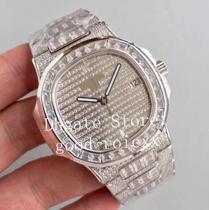 Mens Automatic Cal.324 Sc Watch Full Pave Rectangle Diamond Dial Armband Mannen Platina Rhinestone 5719 10G Crystal Horloges
