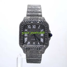 Luxury Mens Black Moisanite Diamond Watch Full Bling Crystal ANALOLY RÉSISTANCE DE L'EAU HIP HOP Iced Out Quartz Square