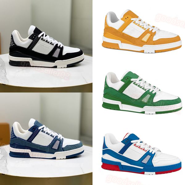 Zapatos casuales de lujo para hombre Moda para mujer Zapatillas de deporte en relieve Green Denim Sky Blue White Gre