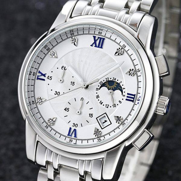 Montres de luxe en diamant pour hommes, bracelet en acier inoxydable de marque supérieure, montre à Quartz de 42mm pour hommes, tous les petits cadrans, chronographe de travail, montres-bracelets pour hommes, cadeau de la saint-valentin pour la fête des pères