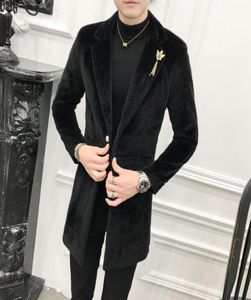 Luxury Mens Long Maisons Velvets noirs Long Trench Coat Mens Mabes en laine Gentleman Long Jackets Slim Fit Elegant Abrigos Hombre Blue L9116738