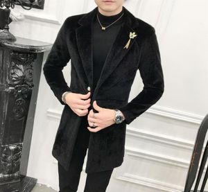 Luxury Mens Long Coats Black Velvet Trench Coat de gabardina larga Menses Caballeros Caballeros Long Long Fit Elegant Abrigos Hombre Azul L7206189