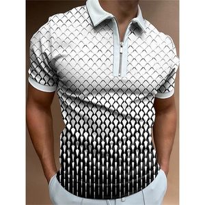 Luxe Mens Matching Vêtements Polos Golf Wear Casual Plaid À Manches Courtes Tee Hommes TurnDown Col Zipper Polos Shirt Tops 220707