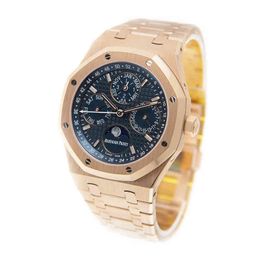 Luxe heren Mechanisch horlogemerk Oak Rose Gold Blue 26574or OO.1220or.02 Swiss ES polshorloge