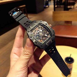 Luxe heren mechanisch horloge Zakelijk vrijetijdsbesteding koolstofvezel multifunctionele automatische machine oranje tape horloge mannelijk