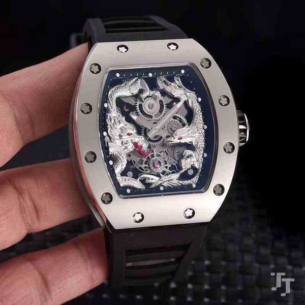 Mécaniques pour hommes de luxe Regardez Richa M Wristwatch Red Black Rubber Men Sapphire Automatique Dragon Dragon Phoenix Tourbillion Calendrier