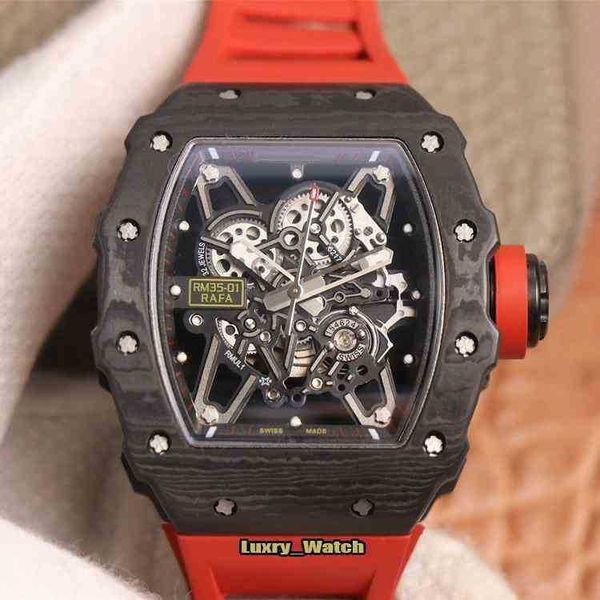 Reloj mecánico de lujo para hombre Relojes de pulsera Hombres RAFAEL NADAL Esqueleto Dial NTPT Fibra de carbono entera Automático Mecánico Azul Rojo Caucho S
