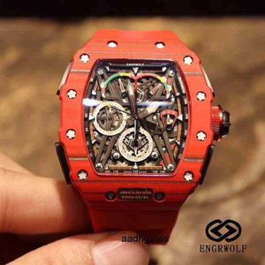 Relojes mecánicos de lujo para hombre Reloj de pulsera Richa Reloj de barril de vino Mill r rm50-03 serie 2824 maquinaria automática cinta de fibra de carbono roja masculina