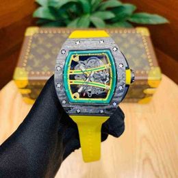 Montres mécaniques de luxe pour hommes, montre-bracelet Rm61-01 jaune, boîtier en Fiber de carbone, mouvement Visible, montre de Sport mécanique importée