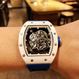 Luxe heren mechanica horloges polshorloge zakelijk vrijetijdsbesteding rm055 automatisch mechanisch horloge witte keramische blauwe tape herenhorloge RKKJ