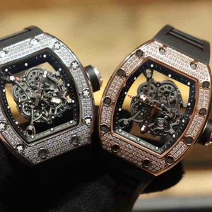 Luxe heren mechanische horloges polshorloge zakelijk vrije tijd Rm055 automatisch mechanisch volledig diamant rosé goud zwarte tape heren
