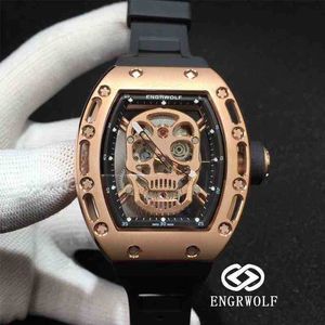 Montres mécaniques de luxe pour hommes, montre-bracelet Engrwolf, série rm052 2824, automatique, mécanique, or rose, ruban noir, montre pour hommes