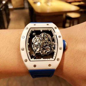 Luxe heren mechanica horloges polshorloge zakelijk vrijetijdsbesteding rm055 automatisch mechanisch horloge witte keramische blauwe tape herenhorloge