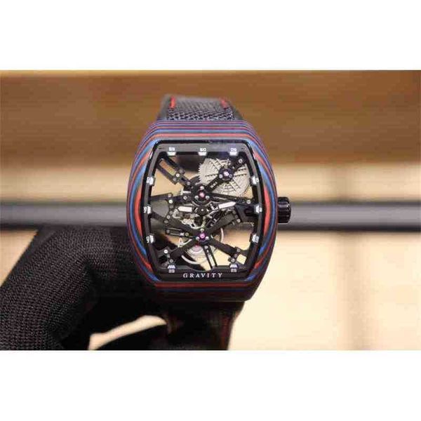 Relojes mecánicos de lujo para hombre Reloj de pulsera Carcasa de fibra de color Diseño hueco Reloj de pulsera para hombre Volante Marco Puntero Mecánico importado