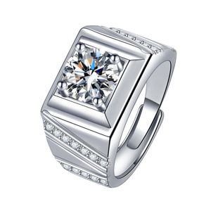 Luxe Mens Moissanite Grote Ring D Kleur VVS1 925 Sterling Silver Wedding Engagement Band Ronde Cut CZ Inlay Promise Ringen voor hem Maat verstelbaar