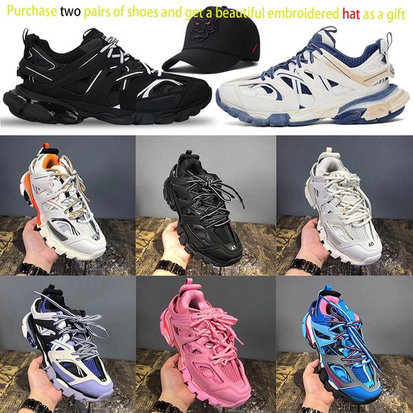 Chaussures de course de sport pour hommes de luxe T 3 Chaussures de jogging à semelle épaisse pour femmes Triple cuir noir imprimé en nylon Chaussures d'entraînement en plein air Designer Randonnée Baskets décontractées